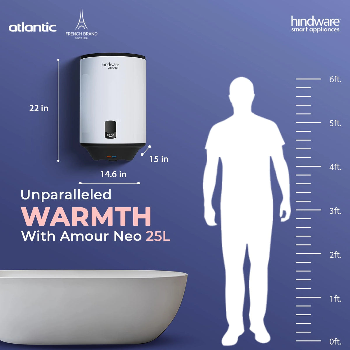 Hindware Smart Appliances | Amour Neo 25L | 2Kw | Glasslined Coated Tank | 5-Star Rating And Temperature Control Knob |Storage Water Heater (Geyser) White & Black