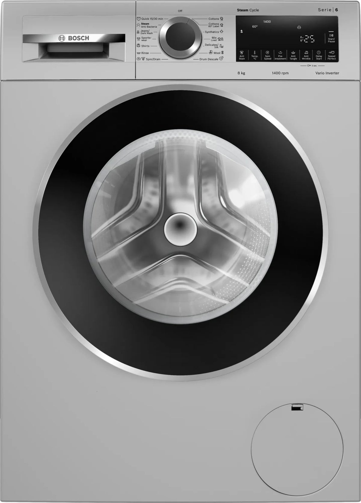 Bosch 8 kg 5 Star Fully-Automatic Front Loading Washing Machine (WGA2341SIN, Silver, AI active water plus, In-Built Heater)