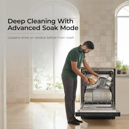 Midea 13 Place Setting Freestanding Dishwasher, 7 Wash Programs, Intensive 70°C, Glass Care Mode (MDWPF1301F(B) IN, ECO & Rapid Wash, Fully Automatic, Suitable for Indian Kitchen)