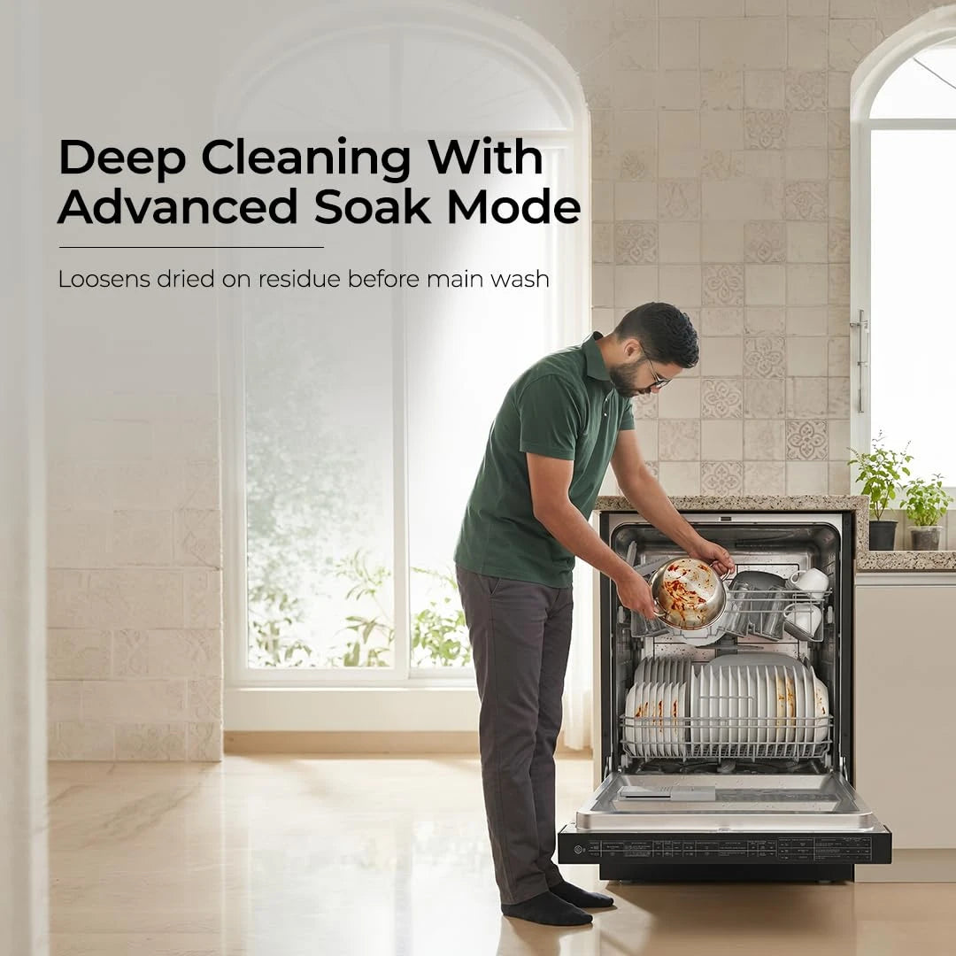 Midea 13 Place Setting Freestanding Dishwasher, 7 Wash Programs, Intensive 70°C, Glass Care Mode (MDWPF1301F(B) IN, ECO & Rapid Wash, Fully Automatic, Suitable for Indian Kitchen)