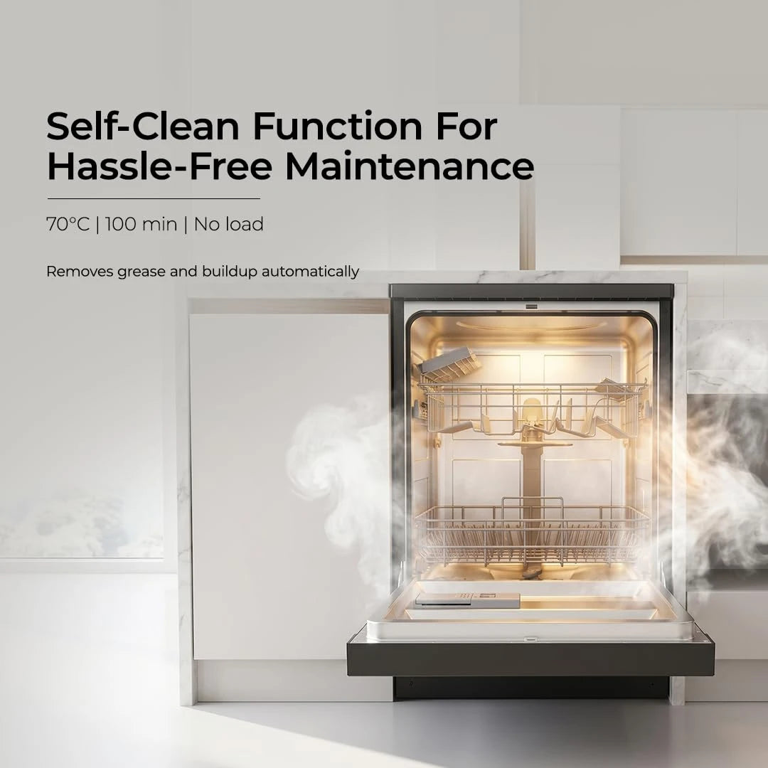Midea 13 Place Setting Freestanding Dishwasher, 7 Wash Programs, Intensive 70°C, Glass Care Mode (MDWPF1301F(B) IN, ECO & Rapid Wash, Fully Automatic, Suitable for Indian Kitchen)