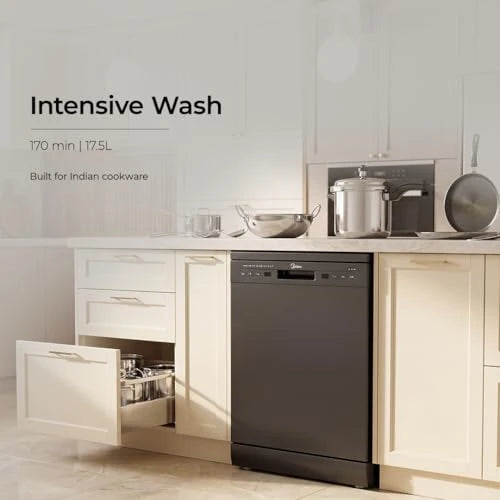 Midea 13 Place Setting Freestanding Dishwasher, 7 Wash Programs, Intensive 70°C, Glass Care Mode (MDWPF1301F(B) IN, ECO & Rapid Wash, Fully Automatic, Suitable for Indian Kitchen)