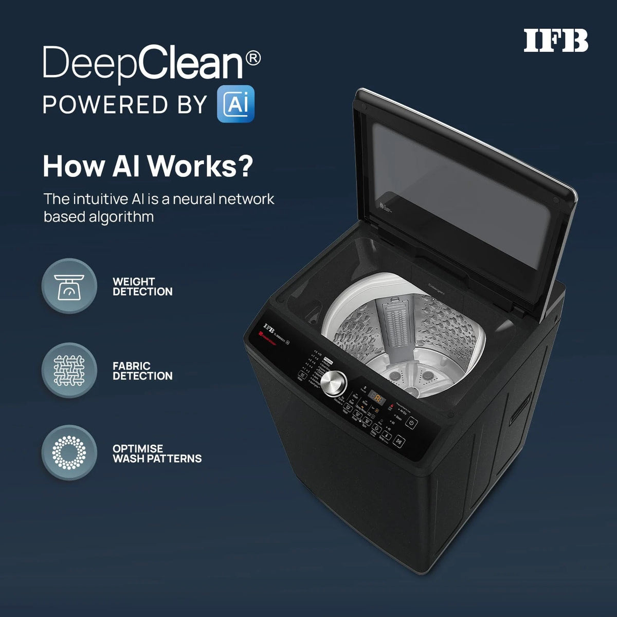 IFB 9 Kg 5 Star with DeepClean® Technology, AI Powered, Fully Automatic Top Load Washing Machine (TL900NB2S, PowerSteam®, Inbuilt Heater, Aqua Energie, Noir Black)