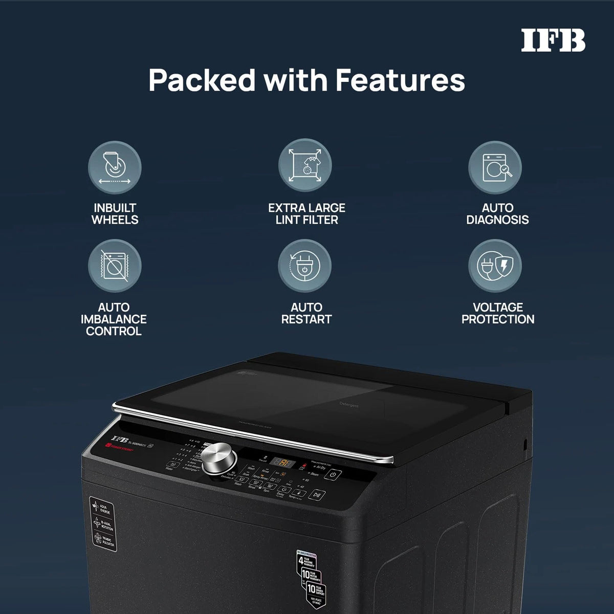 IFB 9 Kg 5 Star with DeepClean® Technology, AI Powered, Fully Automatic Top Load Washing Machine (TL900NB2S, PowerSteam®, Inbuilt Heater, Aqua Energie, Noir Black)