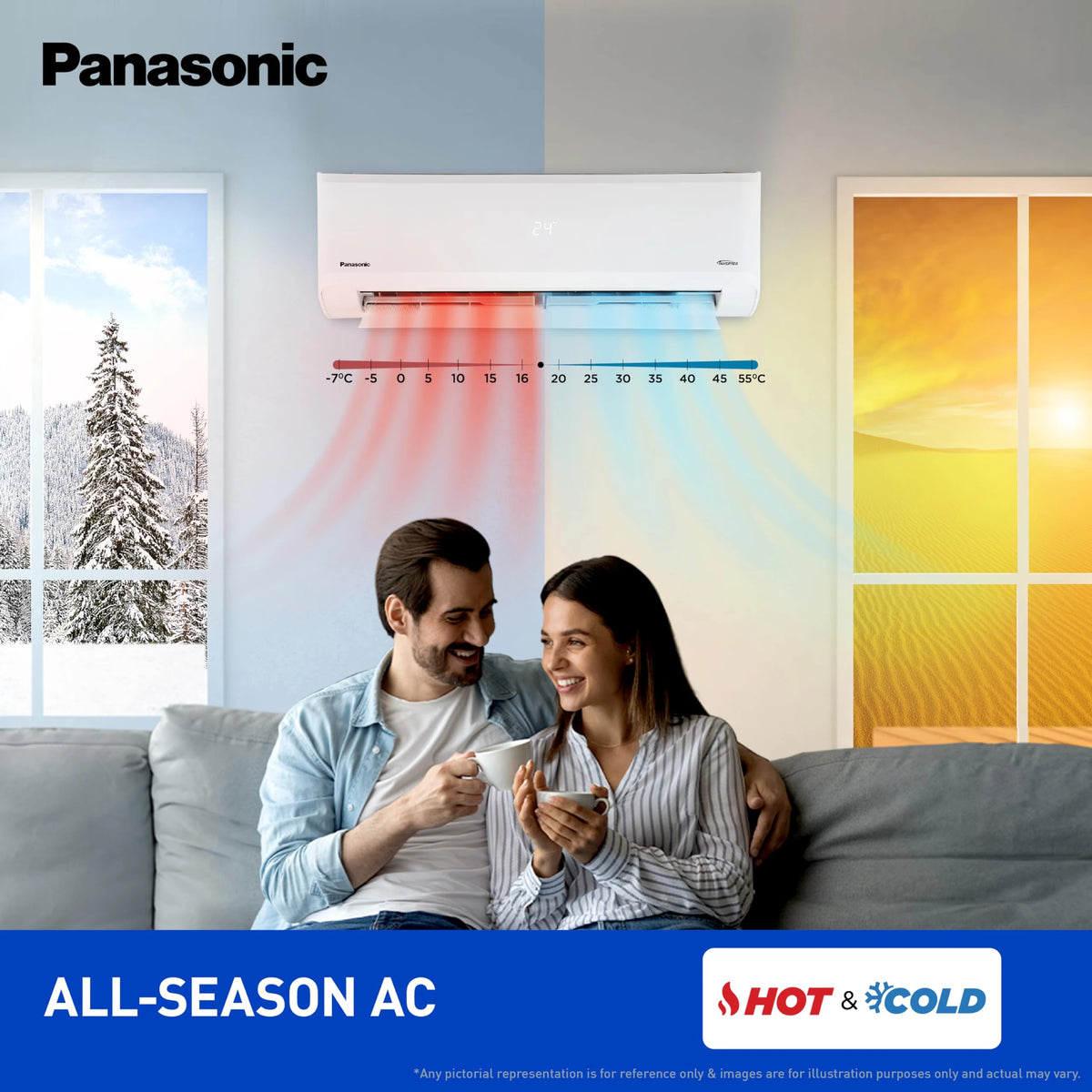 Panasonic 1.5 Ton 3 Star Hot & Cold Inverter Split AC (Higher Airflow, -7~55 Deg. C Operation, Copper Condenser, 7in1 Convertible, 2-Way Swing, PM 0.1 Filter, CS/CU-EZ18BKYF, White)