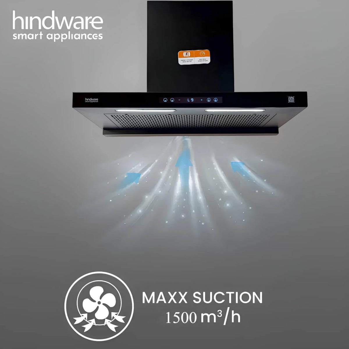 Hindware Smart Appliances DARCIA BLDC 75 | NEW LAUNCH | 1500 m³/hr | Filterless Auto-Clean Kitchen Chimney With 9- Speed Motion Sensor & Touch Control | 2025 Model 75cm (Black)