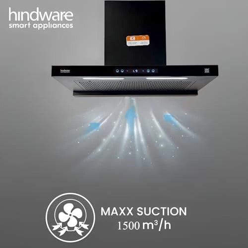 Hindware Smart Appliances DARCIA BLDC 75 | NEW LAUNCH | 1500 m³/hr | Filterless Auto-Clean Kitchen Chimney With 9- Speed Motion Sensor & Touch Control | 2025 Model 75cm (Black)