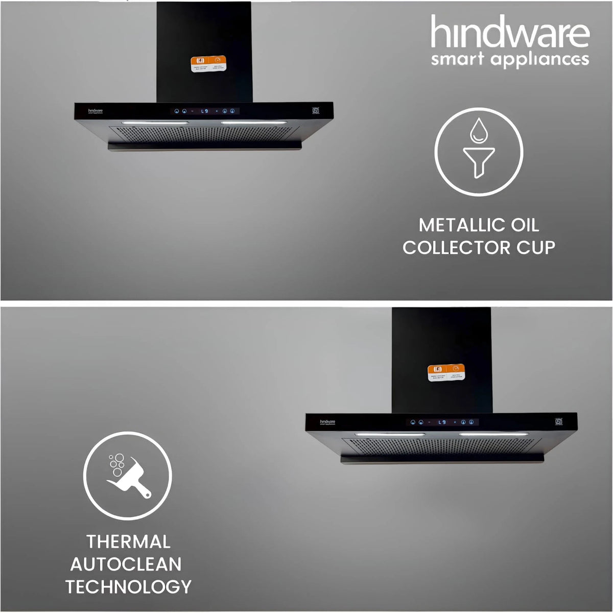 Hindware Smart Appliances DARCIA BLDC 75 | NEW LAUNCH | 1500 m³/hr | Filterless Auto-Clean Kitchen Chimney With 9- Speed Motion Sensor & Touch Control | 2025 Model 75cm (Black)