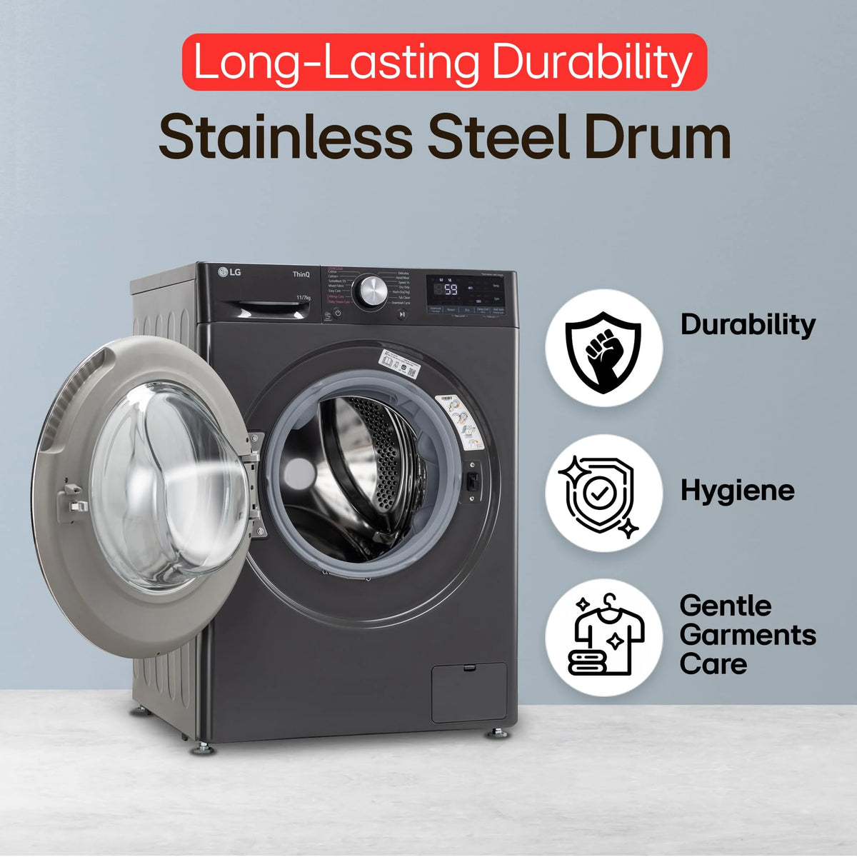 LG Smart Choice,11 Kg (Wash)/7 Kg (Dry), AI Direct Drive Technology, Steam, 6 Motion DD & Wi-Fi Front Load Fully Automatic Washer Dryer (FHD1107SWM, Intelligent & Convenient Fabric Care, Middle Black)