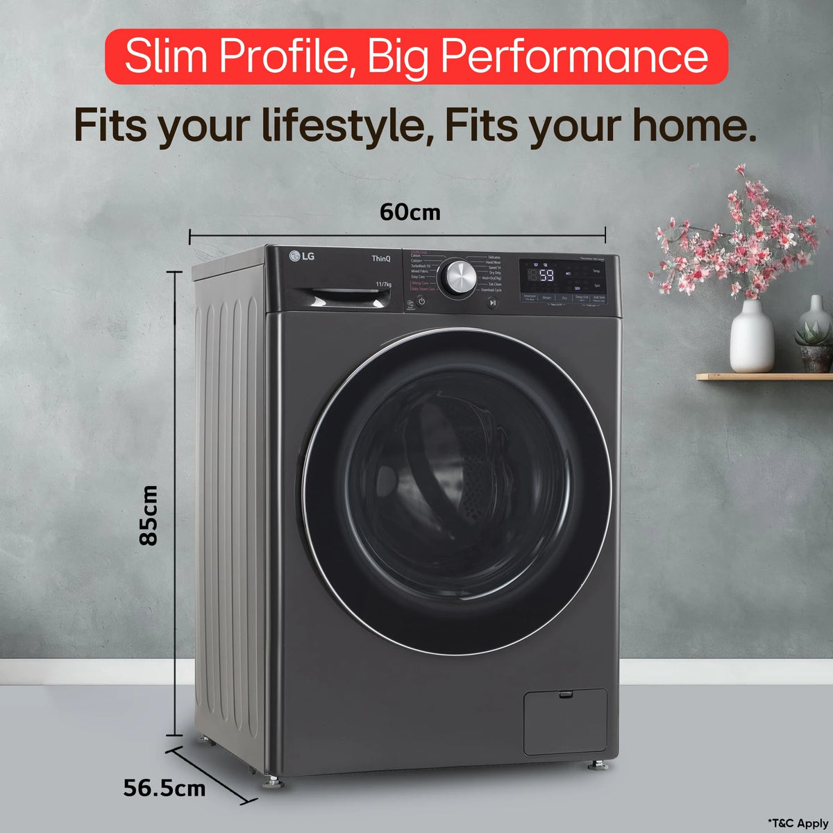 LG Smart Choice,11 Kg (Wash)/7 Kg (Dry), AI Direct Drive Technology, Steam, 6 Motion DD & Wi-Fi Front Load Fully Automatic Washer Dryer (FHD1107SWM, Intelligent & Convenient Fabric Care, Middle Black)