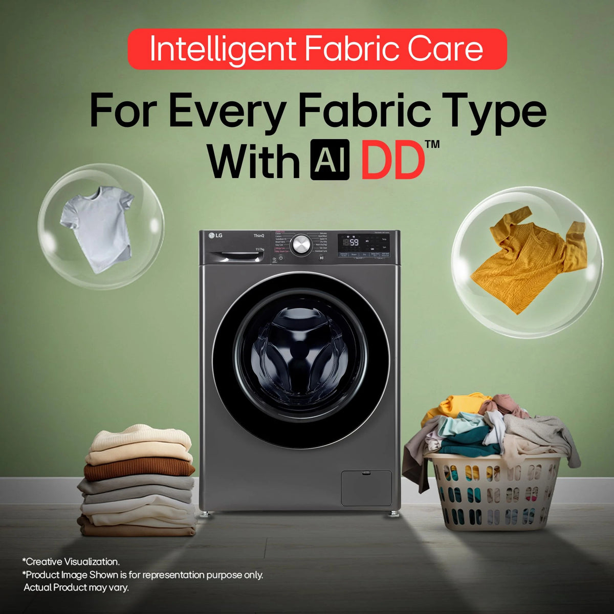 LG Smart Choice,11 Kg (Wash)/7 Kg (Dry), AI Direct Drive Technology, Steam, 6 Motion DD & Wi-Fi Front Load Fully Automatic Washer Dryer (FHD1107SWM, Intelligent & Convenient Fabric Care, Middle Black)