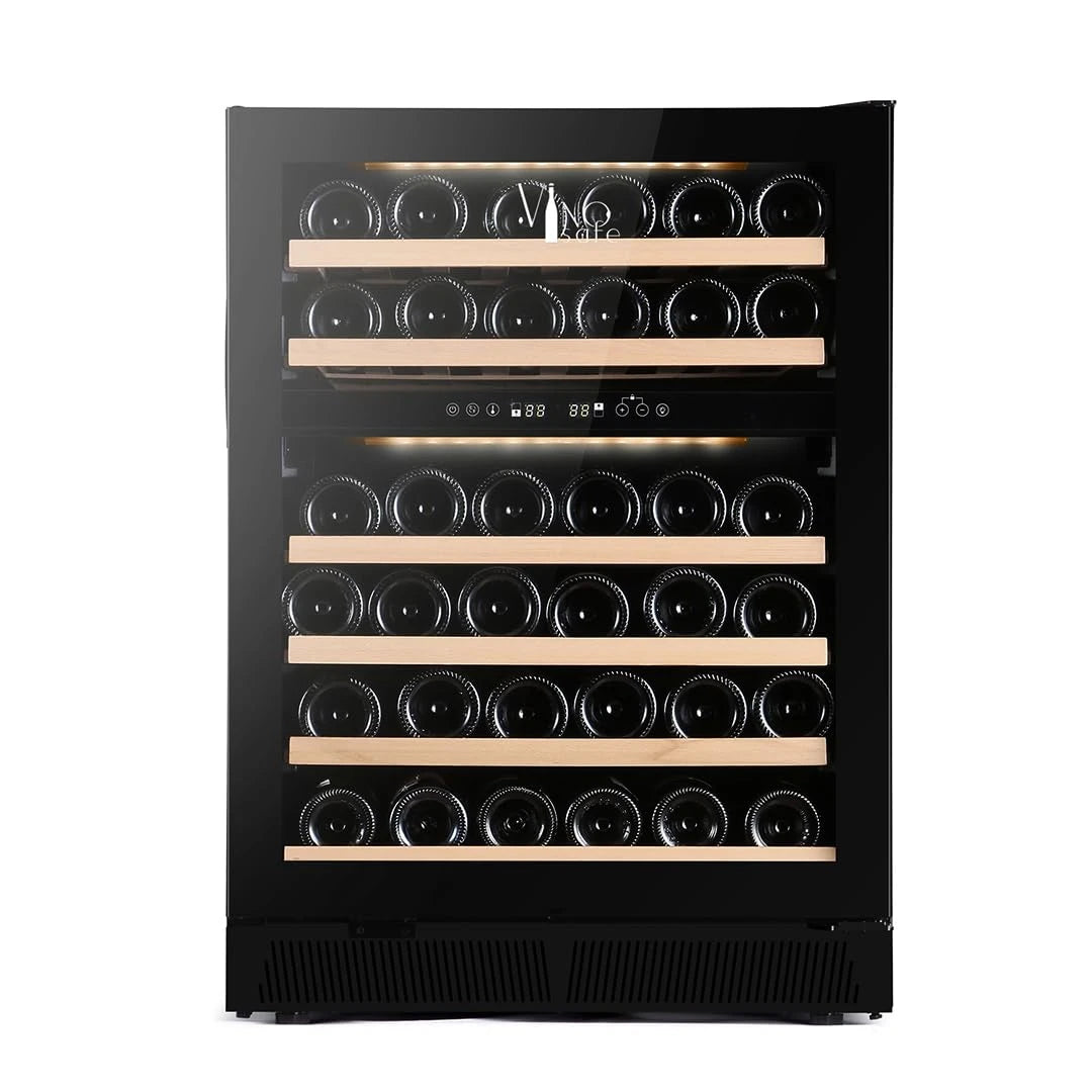 Carysil Wine Chiller CW-46, 145 L, Dual Zone Wine Cooler Refrigerator up to 46 Bottles, 5-20°C Temperature Control, LED Touch Control & Anti-UV Glass, Freestanding/Built-In Installation
