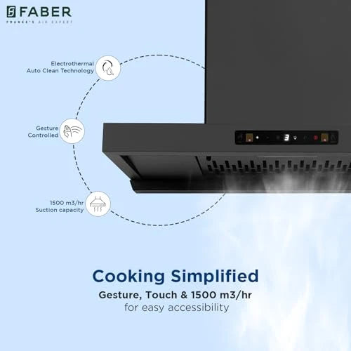 Faber Coral 75cm 1500m³/hr BLDC Autoclean T-Shape Chimney | Built In Oil Collector | Touch & Gesture Control | 12Yr Motor,2Yr Comprehensive Warranty by Faber | Hood Coral BLDC FL HC SC BK IN 75
