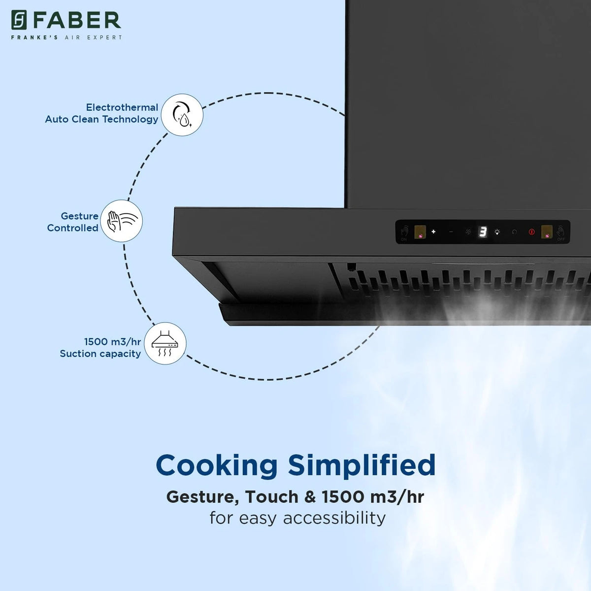 Faber Coral 75cm 1500m³/hr BLDC Autoclean T-Shape Chimney | Built In Oil Collector | Touch & Gesture Control | 12Yr Motor,2Yr Comprehensive Warranty by Faber | Hood Coral BLDC FL HC SC BK IN 75