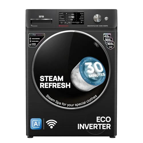 IFB 10 Kg 5 Star, DeepClean®, AI Powered, WiFi, Fully Automatic Front Load Washing Machine (EXECUTIVE PLUS BXN 1014KH, PowerSteam®, 9 Swirl, Steam Refresh, Inbuilt Heater, Eco Inverter, Black VCM)