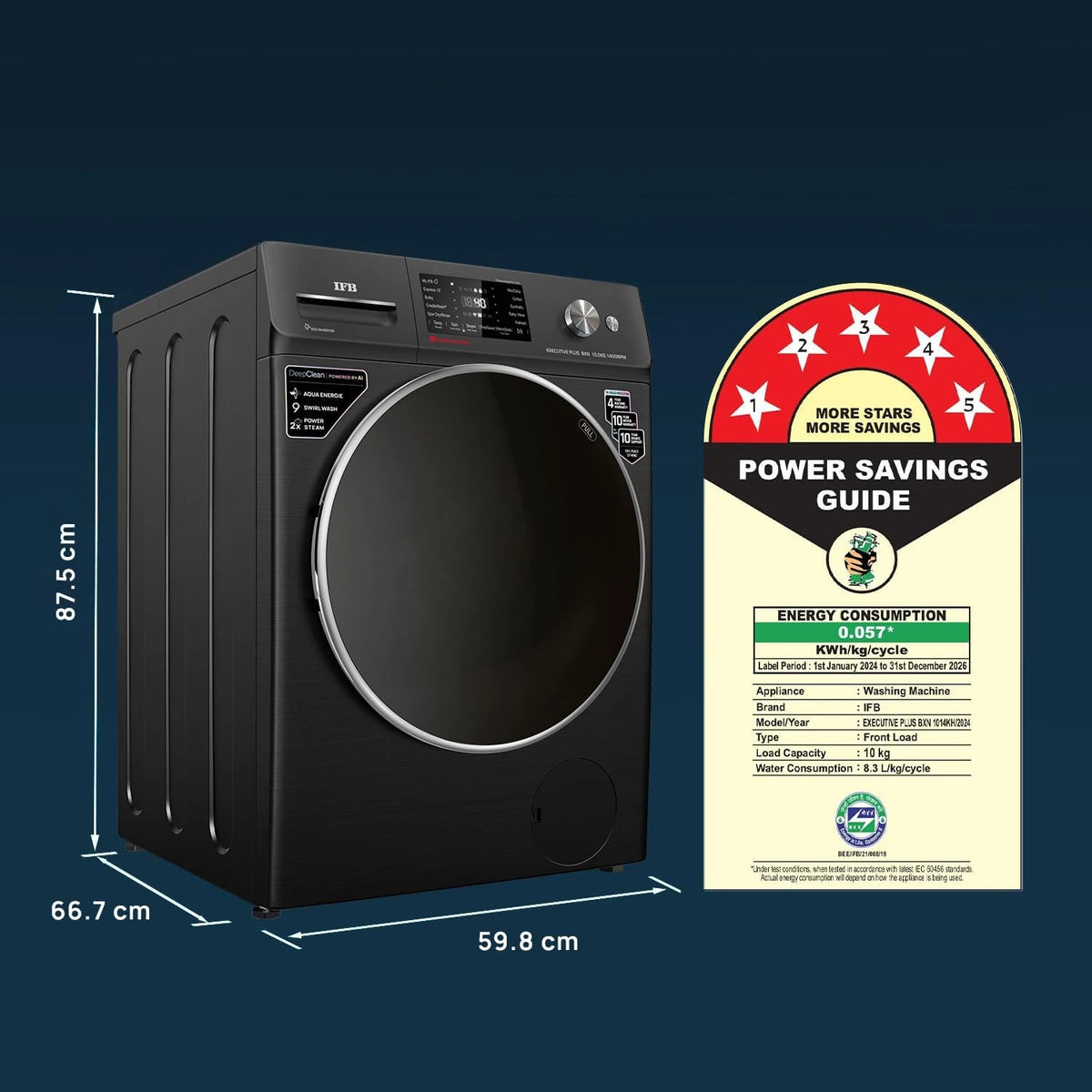 IFB 10 Kg 5 Star, DeepClean®, AI Powered, WiFi, Fully Automatic Front Load Washing Machine (EXECUTIVE PLUS BXN 1014KH, PowerSteam®, 9 Swirl, Steam Refresh, Inbuilt Heater, Eco Inverter, Black VCM)