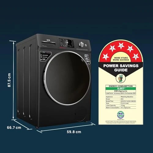 IFB 10 Kg 5 Star, DeepClean®, AI Powered, WiFi, Fully Automatic Front Load Washing Machine (EXECUTIVE PLUS BXN 1014KH, PowerSteam®, 9 Swirl, Steam Refresh, Inbuilt Heater, Eco Inverter, Black VCM)