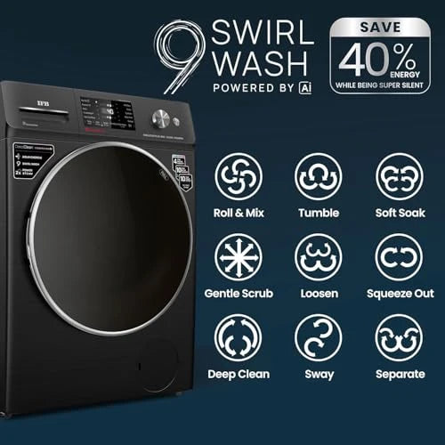 IFB 10 Kg 5 Star, DeepClean®, AI Powered, WiFi, Fully Automatic Front Load Washing Machine (EXECUTIVE PLUS BXN 1014KH, PowerSteam®, 9 Swirl, Steam Refresh, Inbuilt Heater, Eco Inverter, Black VCM)