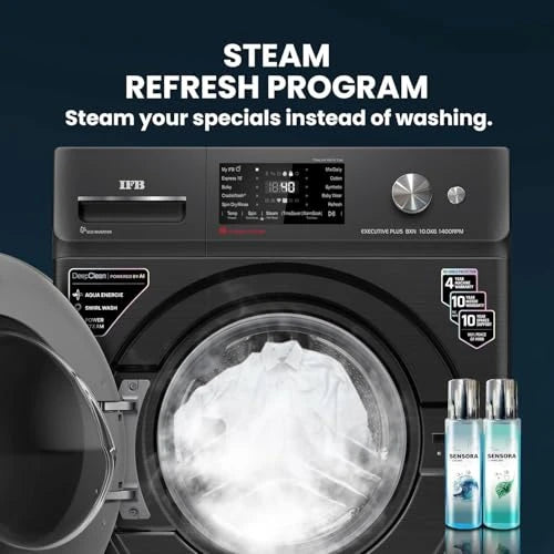 IFB 10 Kg 5 Star, DeepClean®, AI Powered, WiFi, Fully Automatic Front Load Washing Machine (EXECUTIVE PLUS BXN 1014KH, PowerSteam®, 9 Swirl, Steam Refresh, Inbuilt Heater, Eco Inverter, Black VCM)