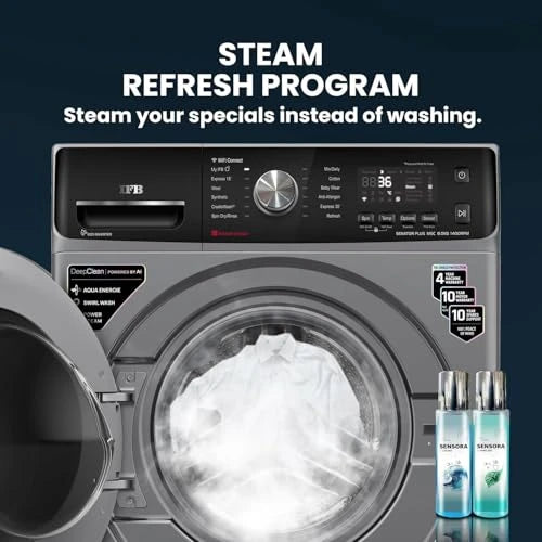 IFB 8 Kg 5 Star, DeepClean®, AI Powered, WiFi, Fully Automatic Front Load Washing Machine (SENATOR PLUS MSC 8014 SSL, PowerSteam®, 9 Swirl, Steam Refresh, Inbuilt Heater, Eco Inverter, Metalic Silver)