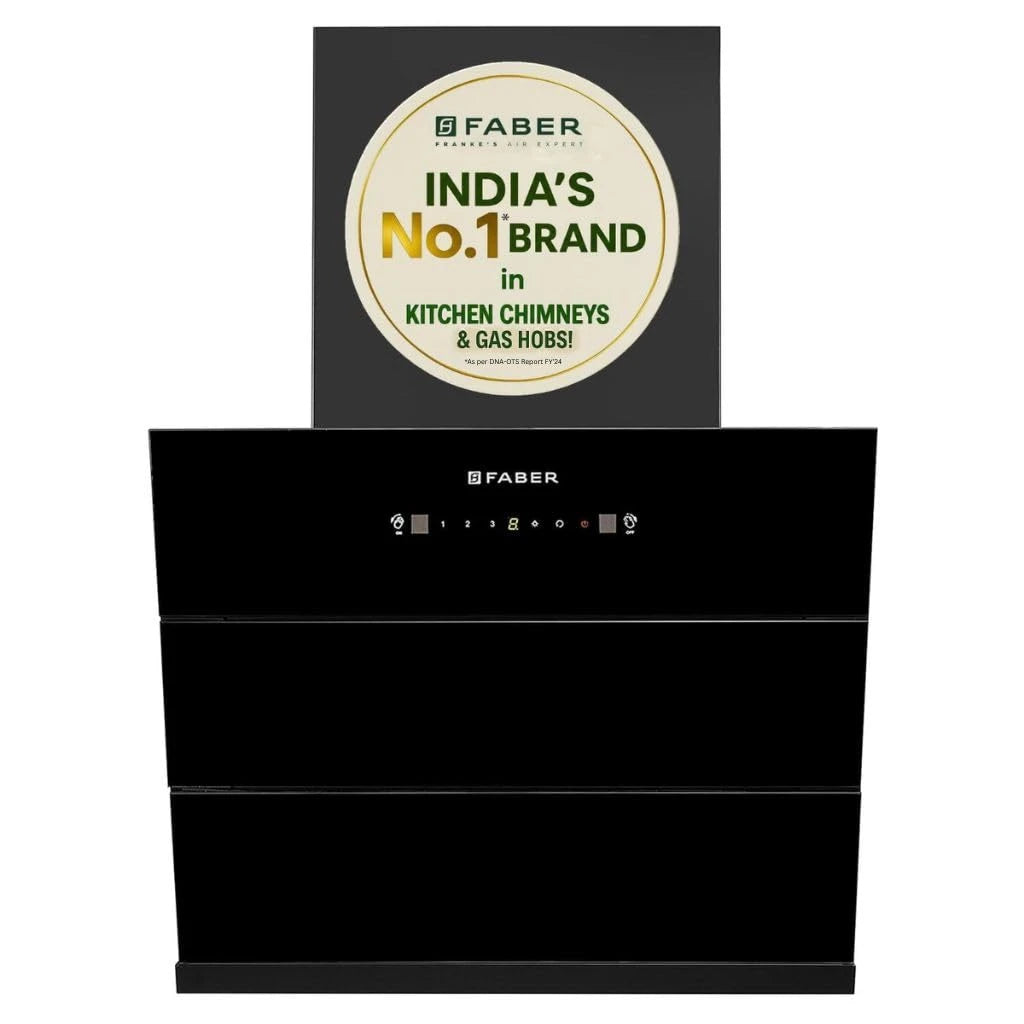 Faber Bliss 60cm 1350m³/hr Filterless Kitchen Chimney | Slant Body | Autoclean Alarm|Moodlight | Touch&Gesture | 8Yr on Motor,2Yr Comprehensive Warranty by Faber | Hood Bliss FL SC HC BK IN 60, Black