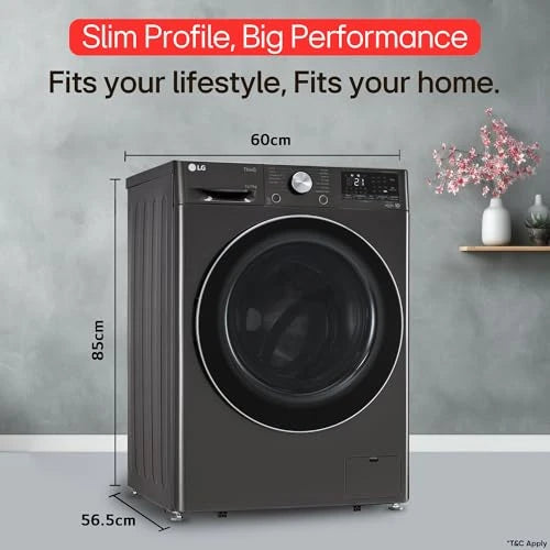 LG 12 Kg (Wash) / 7 Kg (Dry), AI Direct Drive Technology, Steam+ & Wi-Fi Front Load Fully Automatic Washer Dryer (FHD1207STB, Intelligent & Convenient Fabric Care & Turbowash 360, Platinum Black)