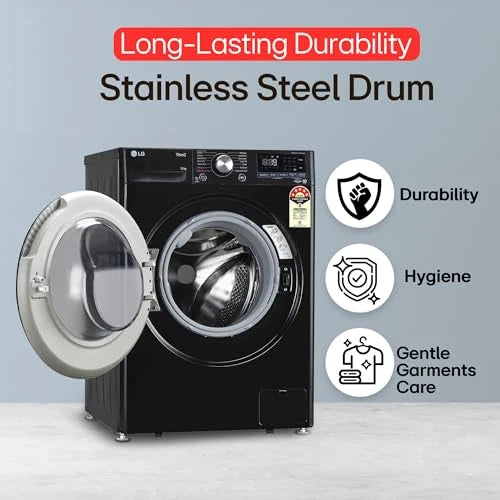 LG 12 Kg, 5 Star, AI Direct Drive Technology, Wi-Fi, Steam Fully Automatic Front-Loading Washing Machine (FHP1412Z5O, Intelligent & Convenient Fabric Care, Allergy Care, Remote Control, Onyx Black)