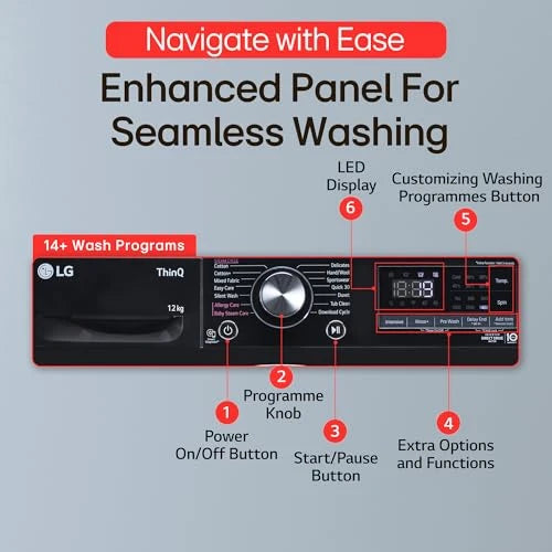LG 12 Kg, 5 Star, AI Direct Drive Technology, Wi-Fi, Steam Fully Automatic Front-Loading Washing Machine (FHP1412Z5O, Intelligent & Convenient Fabric Care, Allergy Care, Remote Control, Onyx Black)