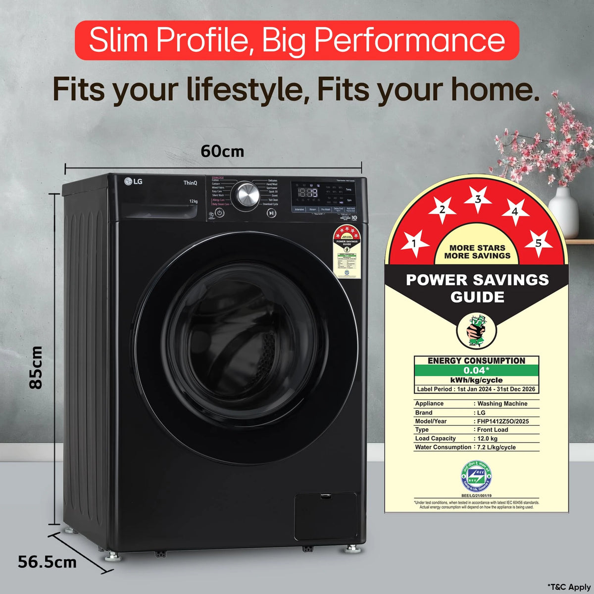 LG 12 Kg, 5 Star, AI Direct Drive Technology, Wi-Fi, Steam Fully Automatic Front-Loading Washing Machine (FHP1412Z5O, Intelligent & Convenient Fabric Care, Allergy Care, Remote Control, Onyx Black)