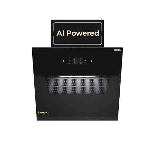Beyond Appliances Elara 60cm Auto Clean Slant Kitchen Chimney | 1500 CMH Suction | Filterless | Smart AI, Motion Sensor & Speakers | Touch Control | Radio | Whistle Counter | Black | PAN INDIA SERVICE