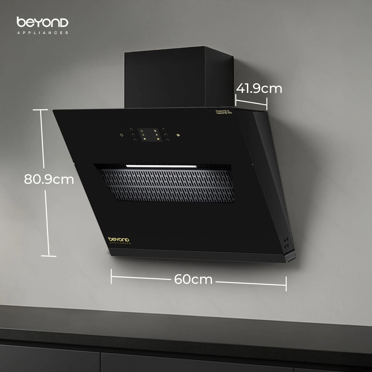 Beyond Appliances Elara 60cm Auto Clean Slant Kitchen Chimney | 1500 CMH Suction | Filterless | Smart AI, Motion Sensor & Speakers | Touch Control | Radio | Whistle Counter | Black | PAN INDIA SERVICE