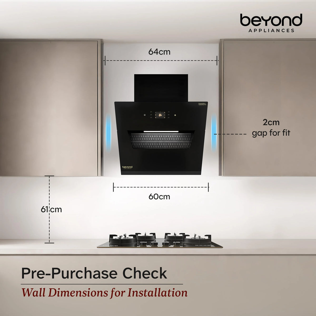 Beyond Appliances Elara 60cm Auto Clean Slant Kitchen Chimney | 1500 CMH Suction | Filterless | Smart AI, Motion Sensor & Speakers | Touch Control | Radio | Whistle Counter | Black | PAN INDIA SERVICE