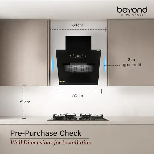 Beyond Appliances Elara 60cm Auto Clean Slant Kitchen Chimney | 1500 CMH Suction | Filterless | Smart AI, Motion Sensor & Speakers | Touch Control | Radio | Whistle Counter | Black | PAN INDIA SERVICE
