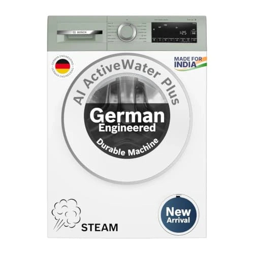 Bosch 10 kg 5 Star Front Load Fully Automatic Washing Machine, AI ActiveWater, Iron Steam Assist,Anti Stain, Inbuilt heater, 14 Wash Programs, 60L Large Drum, Autumn Green, WGA254ZJIN (2026 model)