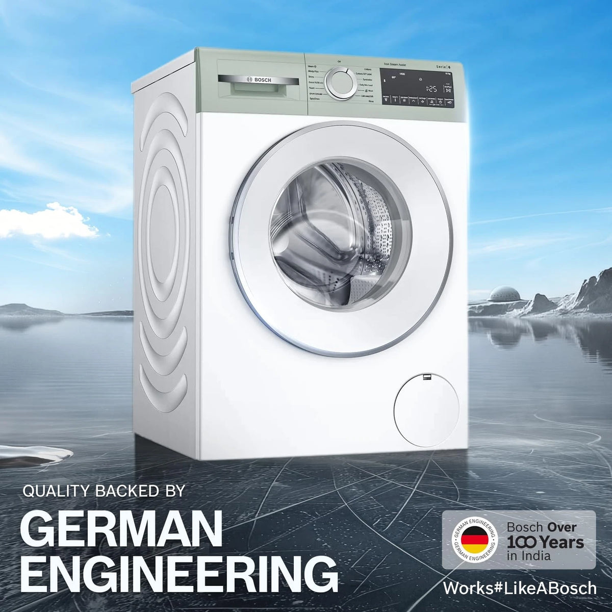 Bosch 10 kg 5 Star Front Load Fully Automatic Washing Machine, AI ActiveWater, Iron Steam Assist,Anti Stain, Inbuilt heater, 14 Wash Programs, 60L Large Drum, Autumn Green, WGA254ZJIN (2026 model)