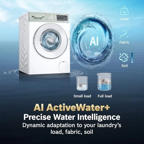 Bosch 10 kg 5 Star Front Load Fully Automatic Washing Machine, AI ActiveWater, Iron Steam Assist,Anti Stain, Inbuilt heater, 14 Wash Programs, 60L Large Drum, Autumn Green, WGA254ZJIN (2026 model)