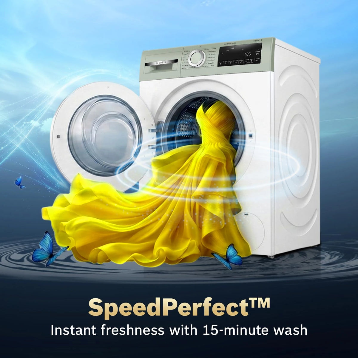 Bosch 10 kg 5 Star Front Load Fully Automatic Washing Machine, AI ActiveWater, Iron Steam Assist,Anti Stain, Inbuilt heater, 14 Wash Programs, 60L Large Drum, Autumn Green, WGA254ZJIN (2026 model)