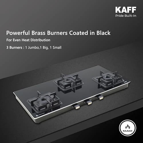 Kaff OB-QKRC-3AFB 3 Burner 77 cm Black Glass Gas Hob
