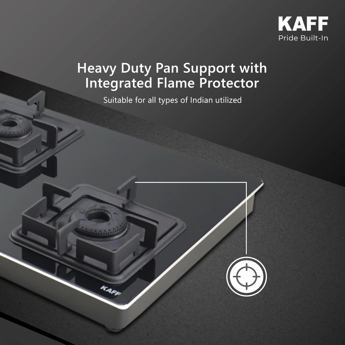 Kaff OB-QKRC-3AFB 3 Burner 77 cm Black Glass Gas Hob