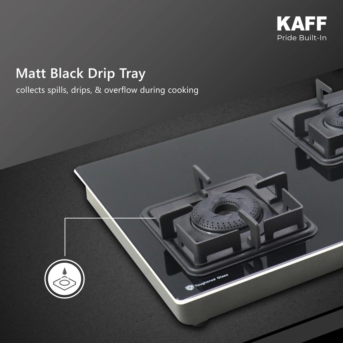 Kaff OB-QKRC-3AFB 3 Burner 77 cm Black Glass Gas Hob