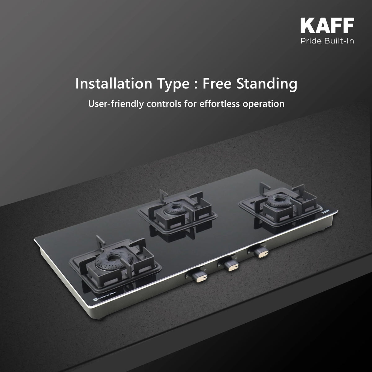 Kaff OB-QKRC-3AFB 3 Burner 77 cm Black Glass Gas Hob