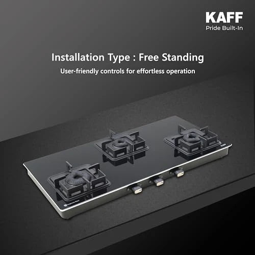 Kaff OB-QKRC-3AFB 3 Burner 77 cm Black Glass Gas Hob