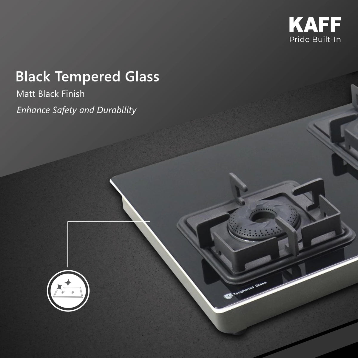 Kaff OB-QKRC-3AFB 3 Burner 77 cm Black Glass Gas Hob