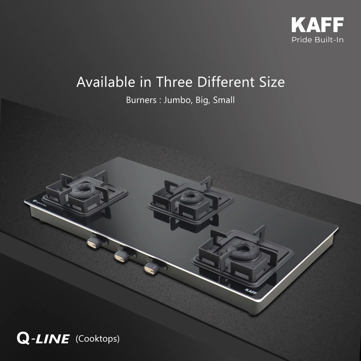 Kaff OB-QKRC-3AFB 3 Burner 77 cm Black Glass Gas Hob