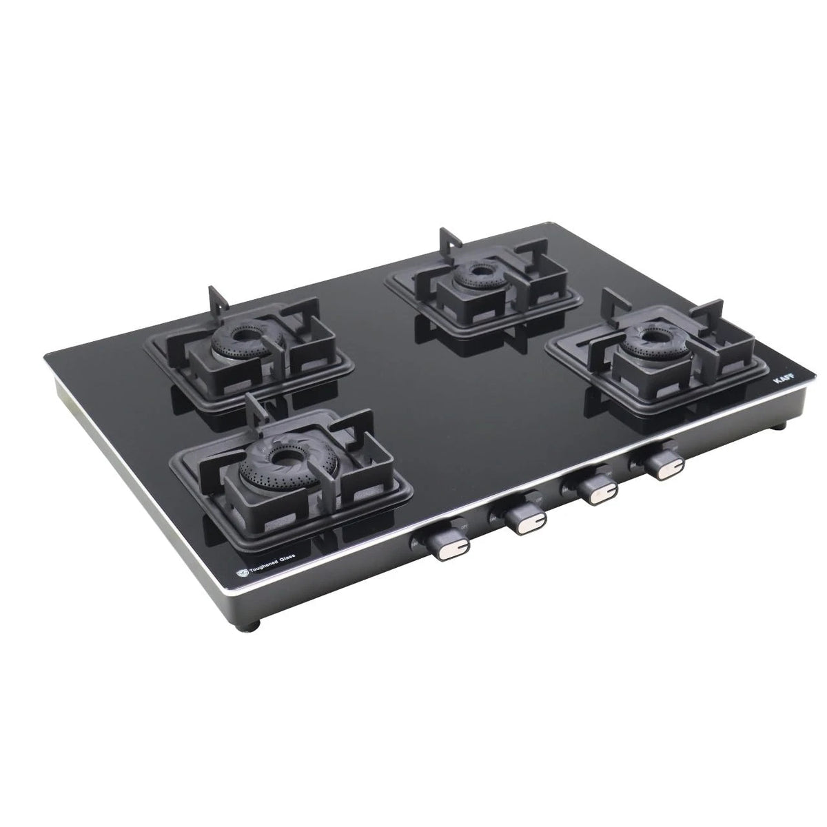 KAFF Cooktop 4 Burners 69 CM, Black Coated Brass Burners With Auto Electric Ignition, Slim Line Design, Decorative SS Moulded Strip on All Sides for Edge Protection Black | CTQ694BAI