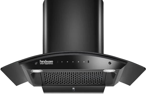 Hindware Smart Appliances | Nadia IN 75 cm Chimney | 1500 CMH |Curved Glass | Filterless | Auto Clean | Touch Control, Motion Sensor | 10 Yrs Warranty on Motor & 2 Yrs on Product (Black)
