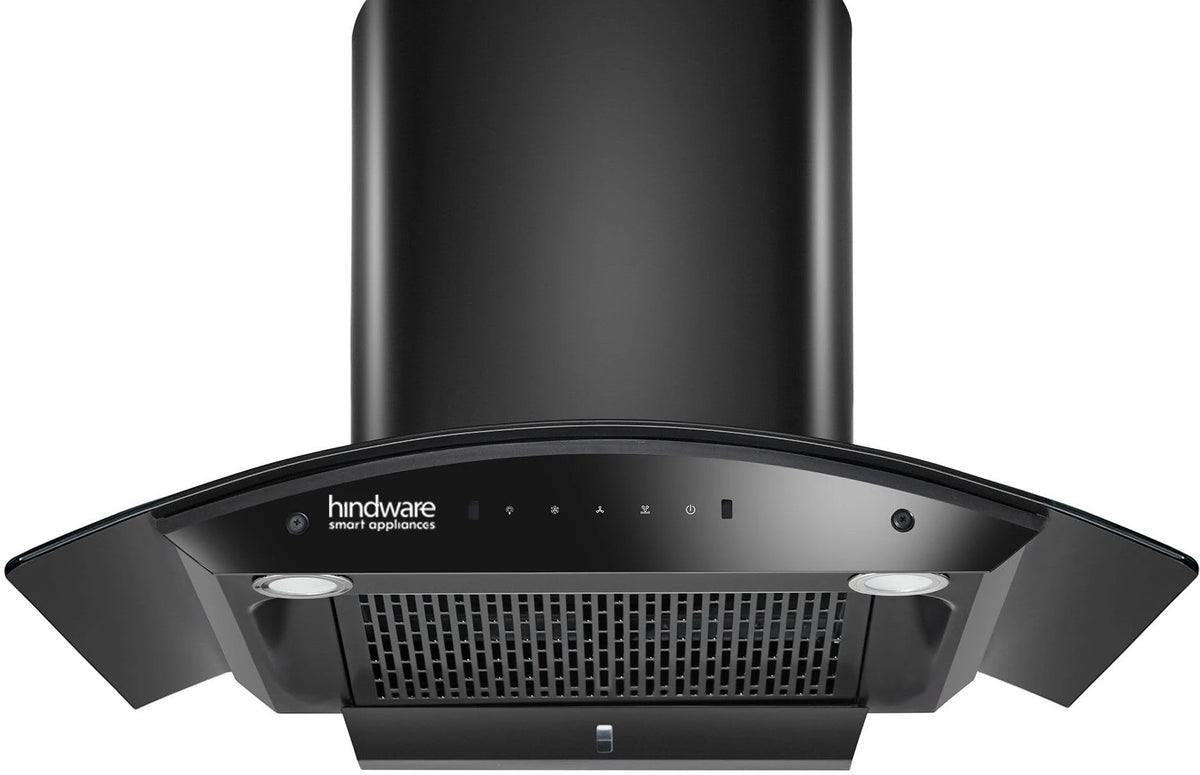 Hindware Smart Appliances | Nadia IN 75 cm Chimney | 1500 CMH |Curved Glass | Filterless | Auto Clean | Touch Control, Motion Sensor | 10 Yrs Warranty on Motor & 2 Yrs on Product (Black)