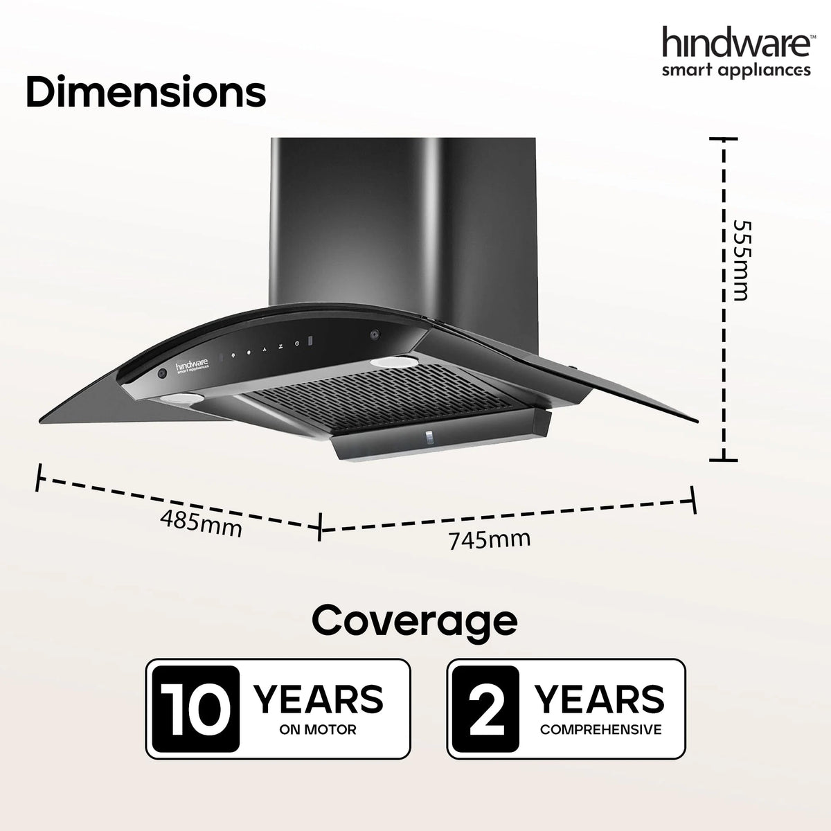 Hindware Smart Appliances | Nadia IN 75 cm Chimney | 1500 CMH |Curved Glass | Filterless | Auto Clean | Touch Control, Motion Sensor | 10 Yrs Warranty on Motor & 2 Yrs on Product (Black)