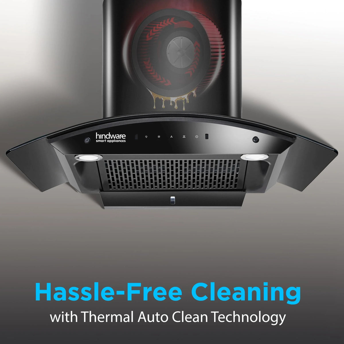 Hindware Smart Appliances | Nadia IN 75 cm Chimney | 1500 CMH |Curved Glass | Filterless | Auto Clean | Touch Control, Motion Sensor | 10 Yrs Warranty on Motor & 2 Yrs on Product (Black)