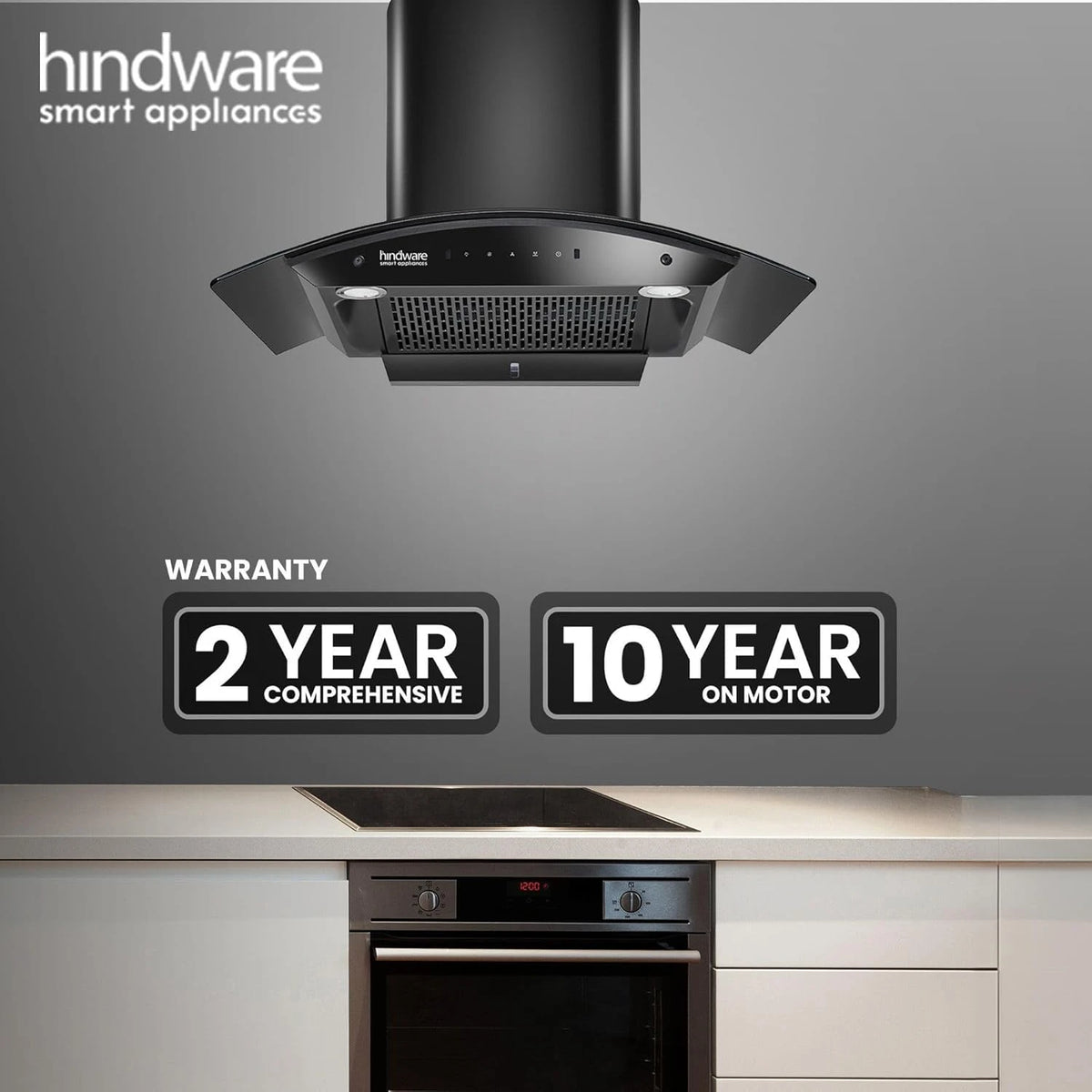Hindware Smart Appliances | Nadia IN 75 cm Chimney | 1500 CMH |Curved Glass | Filterless | Auto Clean | Touch Control, Motion Sensor | 10 Yrs Warranty on Motor & 2 Yrs on Product (Black)